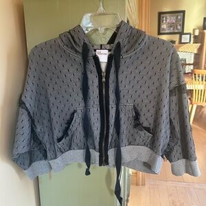 RED Valentino Women’s Gray/Black Point D’Esprit Cropped Zipped Hoodie Sz Medium